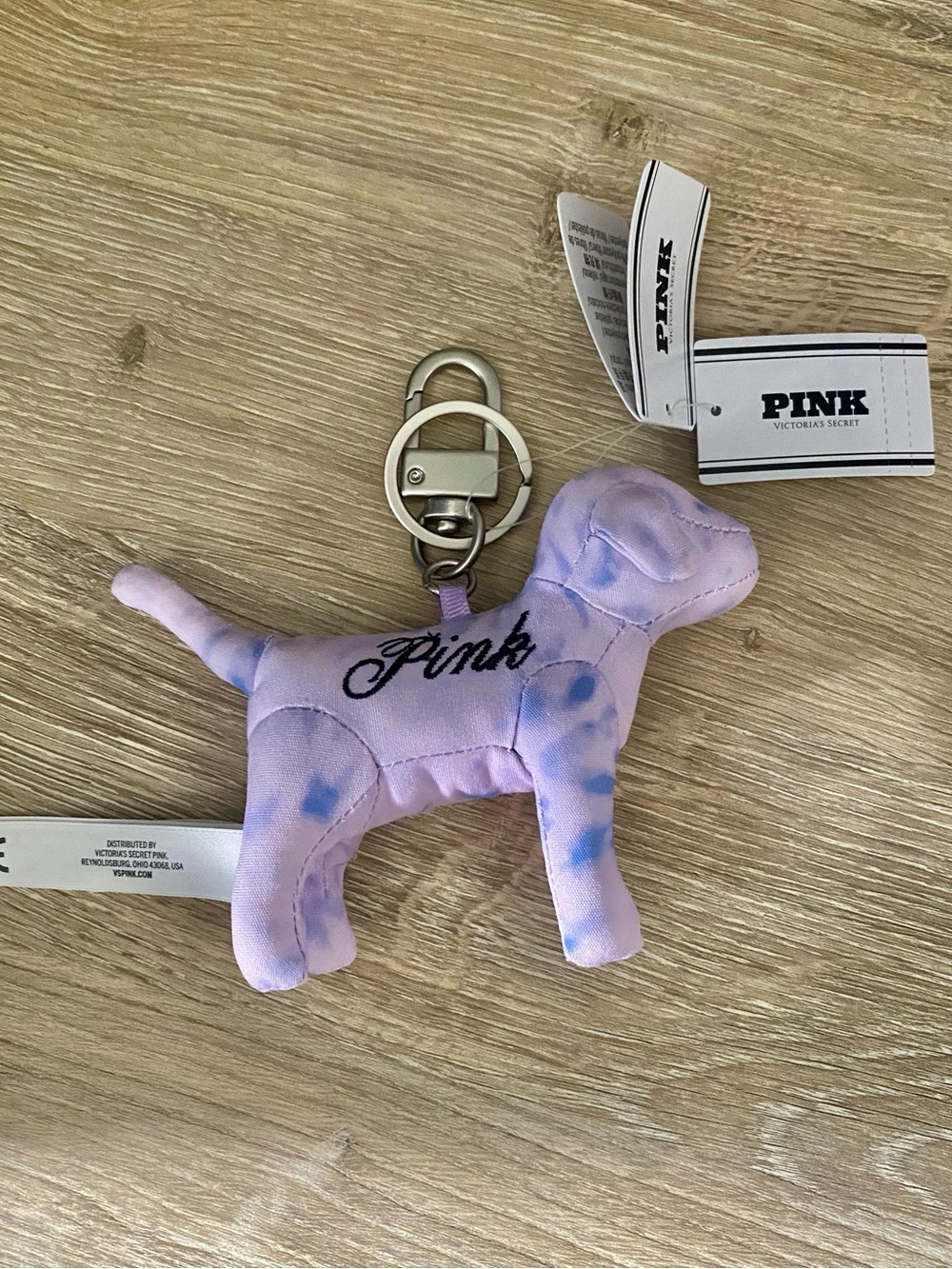 PINK Victoria's Secret Lavender Tie-Dye Plush Dog Keychain